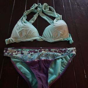 Mudd Aqua Bikini Top with Purple Trim
